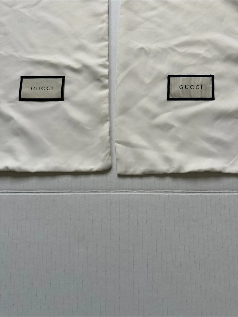 Authentic Empty Gucci  Shoe Storage Box & Two Cream  Drawstring Dust Bags